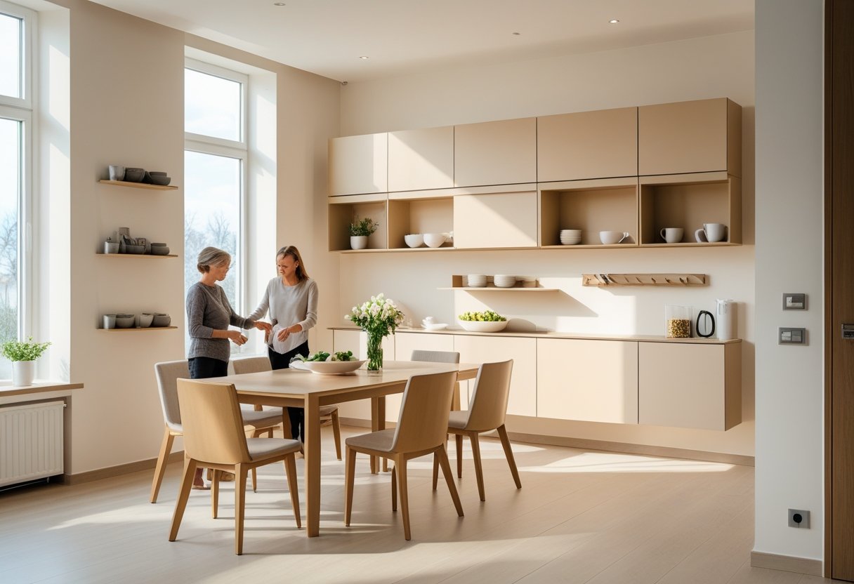 Creating a stylish dining room with practical wall-mounted storage becomes this in Danish: Sådan skaber du en stilfuld spisestue med praktisk vægmonteret opbevaring